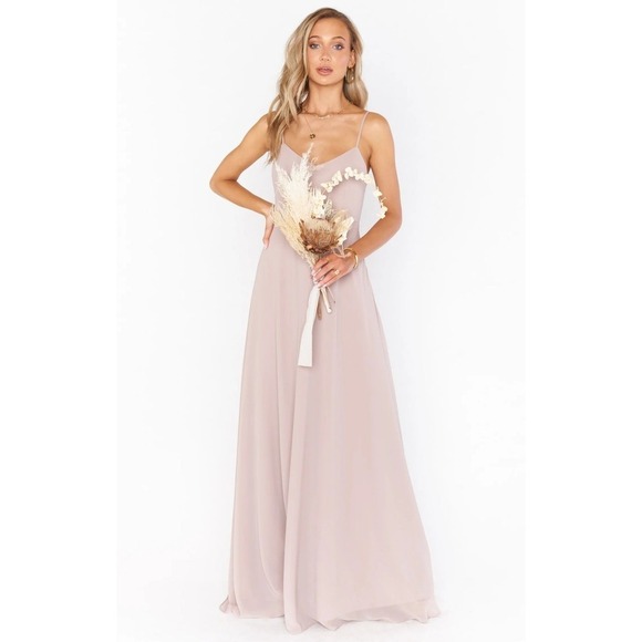 Show Me Your Mumu Faith Maxi Dress Soft Beige Chiffon M